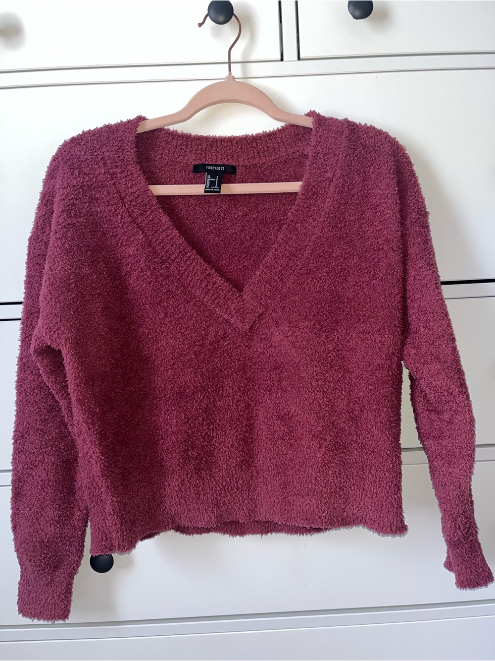 Forever 21 Plush V-Neck Sweater Burgundy